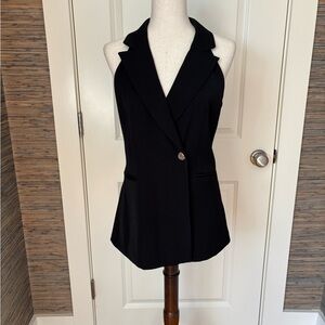 French Connection Black Sleeveless Blazer Vest with Notched Lapel